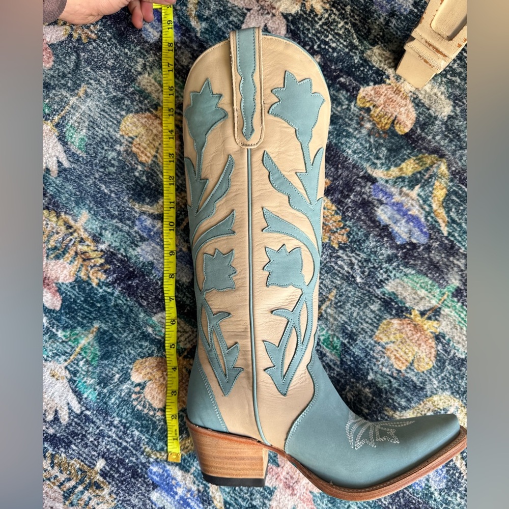 Lane Jolene Blue and Cream Floral Heeled Boots - Picture 13 of 13